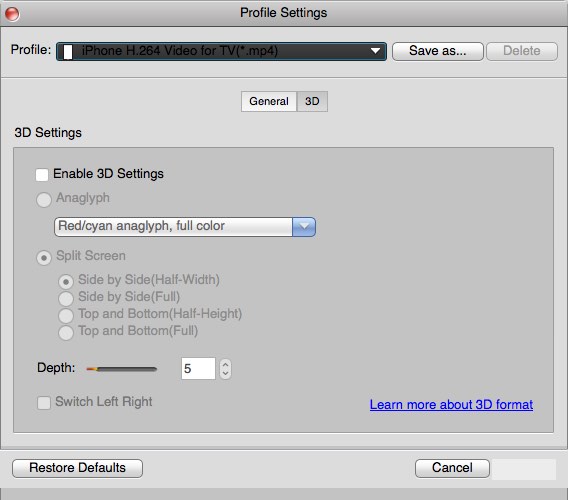 7thShare Mac Any Blu-ray Ripper 3.3 : 3D Settings