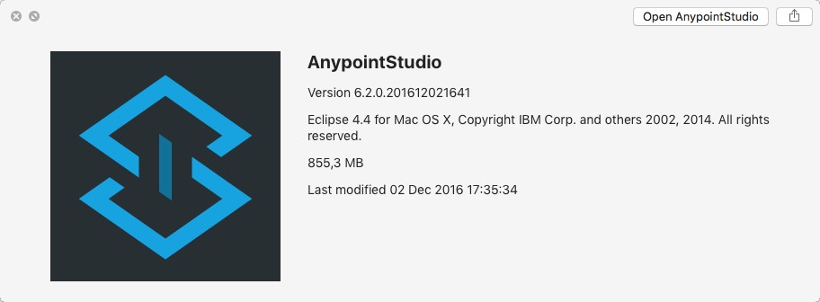 AnypointStudio 6.2 : Version Window