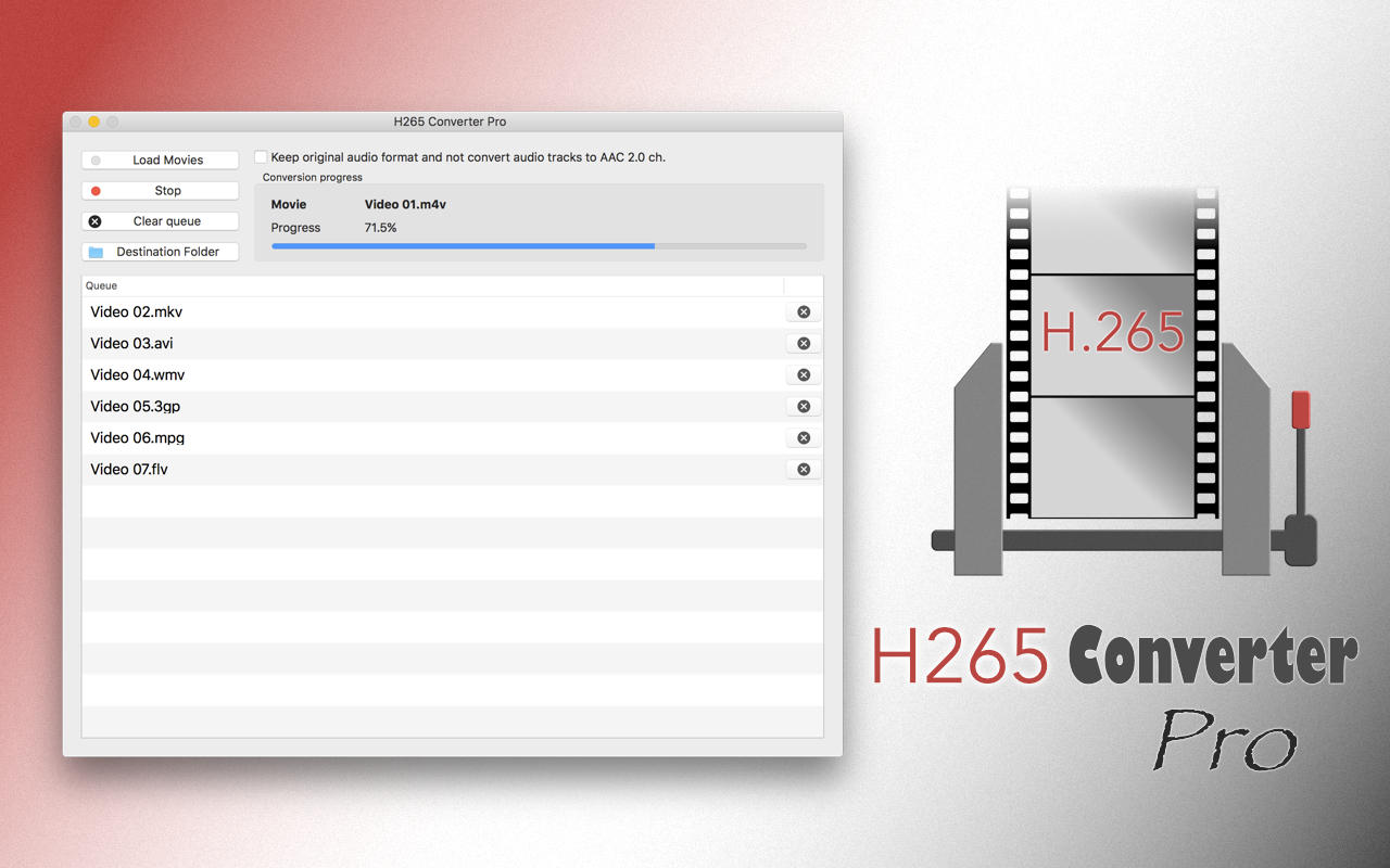 H265 Converter Pro 1.4 : Main Window