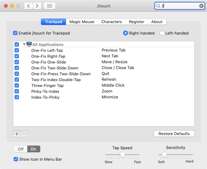 Jitouch 2.7 : Trackpad