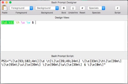 Bash Prompt Designer 1.0 : Main window