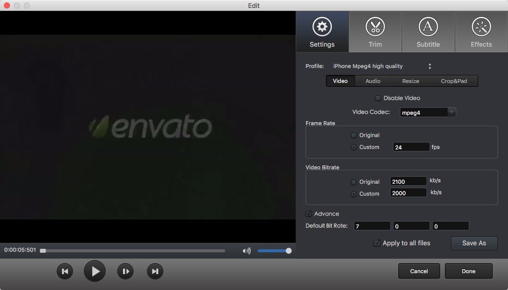 Total Video Converter Pro 4.3 : Edit Video