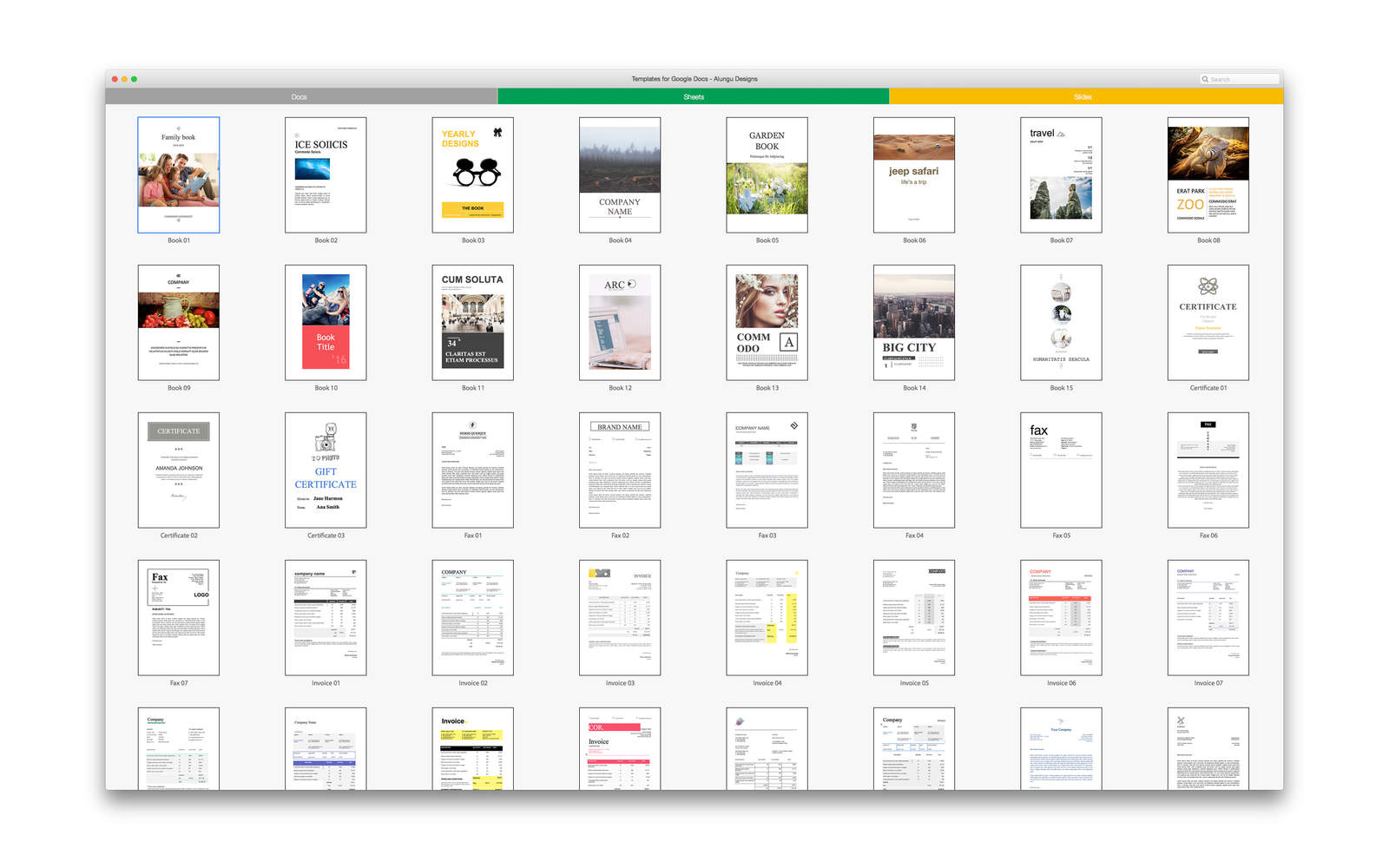 Templates for Google Docs - Alungu Designs 2.0 : Main Window