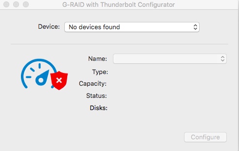 G-RAID with Thunderbolt Configurator 1.0 : Main window