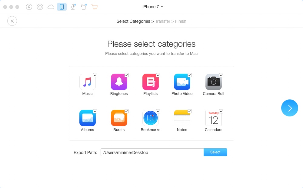 AnyTrans for iOS 5.4 : Selecting iOS File Category For Transfer