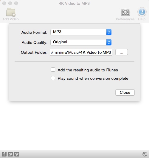 4k Video to MP3 2.3 : Preferences Window