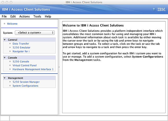 IBM i Access Client Solutions 1.1 : Main window