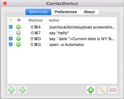 iCanHazShortcut 0.7 : Main window