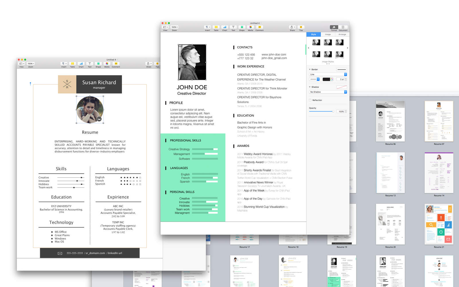 CV & Resume Templates for Pages 2.2 : Main Window