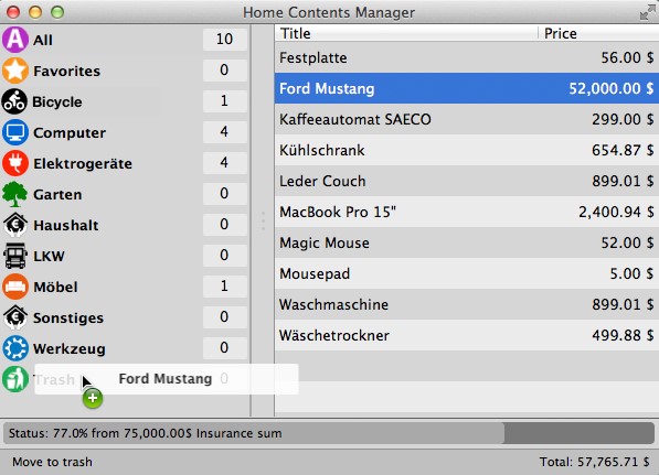 Home Contents Manager 1.4 : Main window