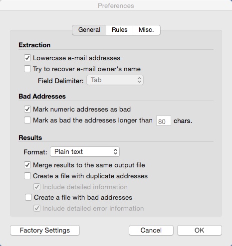 eMail Extractor 3.7 : Preferences Window