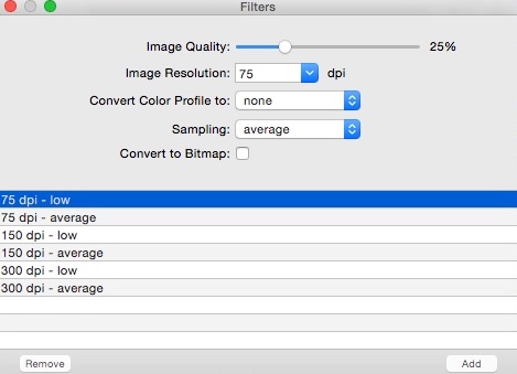 PDF Squeezer 3.7 : Filters Window