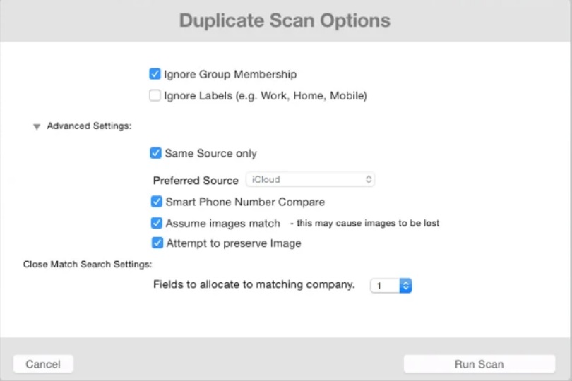 Address Book Clearout 2.1 : Duplicate Scan Options