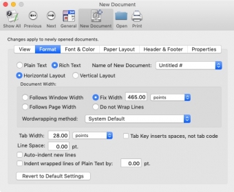 New Document Preferences