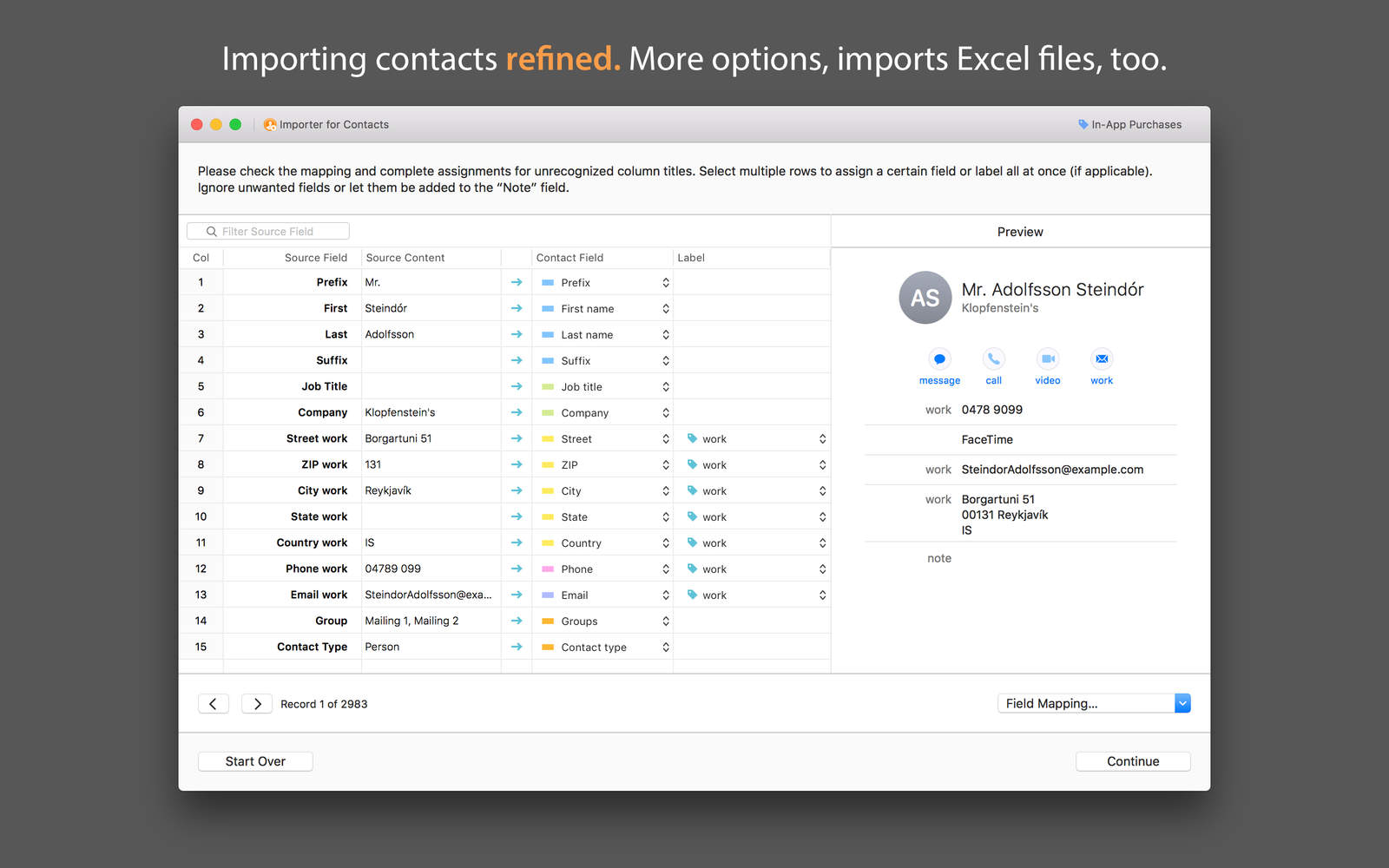 Importer for Contacts 1.0 : Main Window