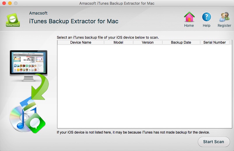 Amacsoft iTunes Backup Extractor for Mac 3.1 : Main window
