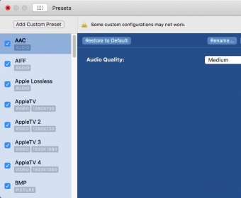 Configuring Presets Settings