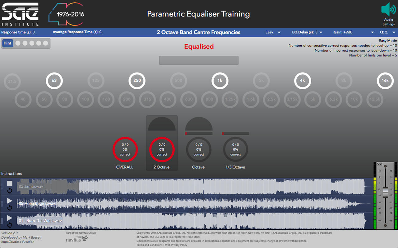 SAE Parametric Equaliser Training 2.0 : Main Window
