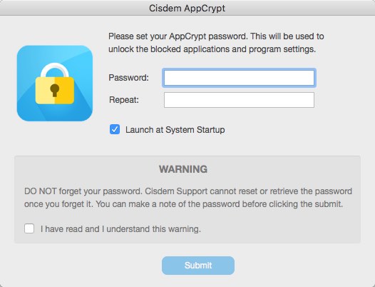 Cisdem AppCrypt 3.5 : Set Up Master Password
