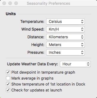 Seasonality Core 2.5 : Preferences Window