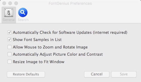 FontGenius 2.7 : Preferences Window