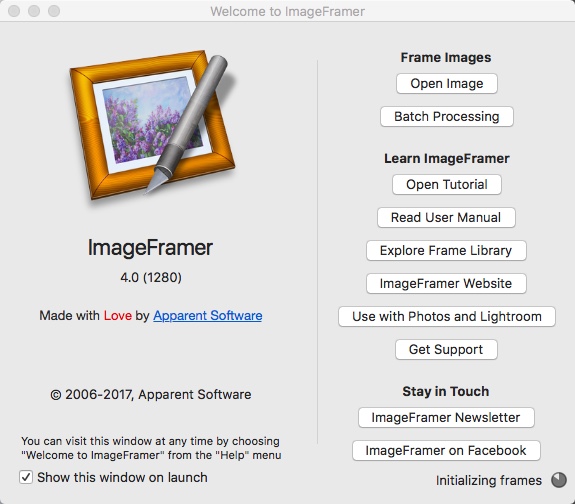 ImageFramer 4.0 : Welcome Window