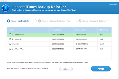 Jihosoft iTunes Backup Unlocker 1.1 : Main Window