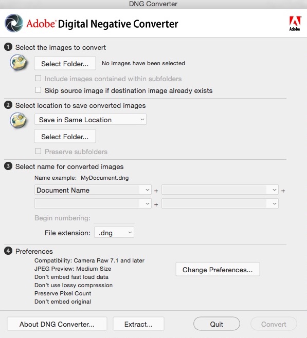 Adobe DNG Converter 9.9 : Main Window