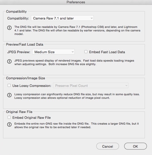 Adobe DNG Converter 9.9 : Preferences Window