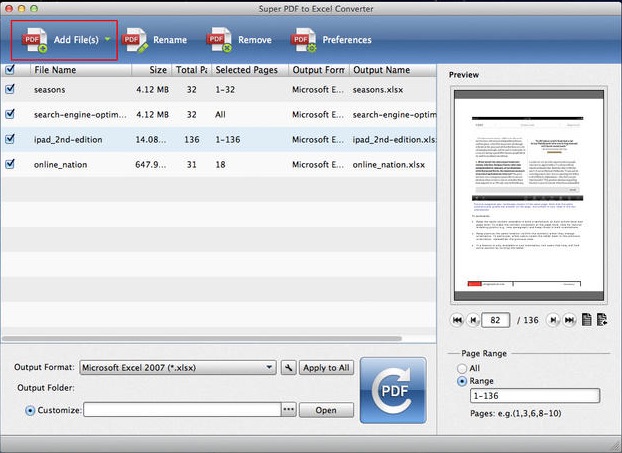Super PDF Converter for Excel with OCR 3.1 : Main window