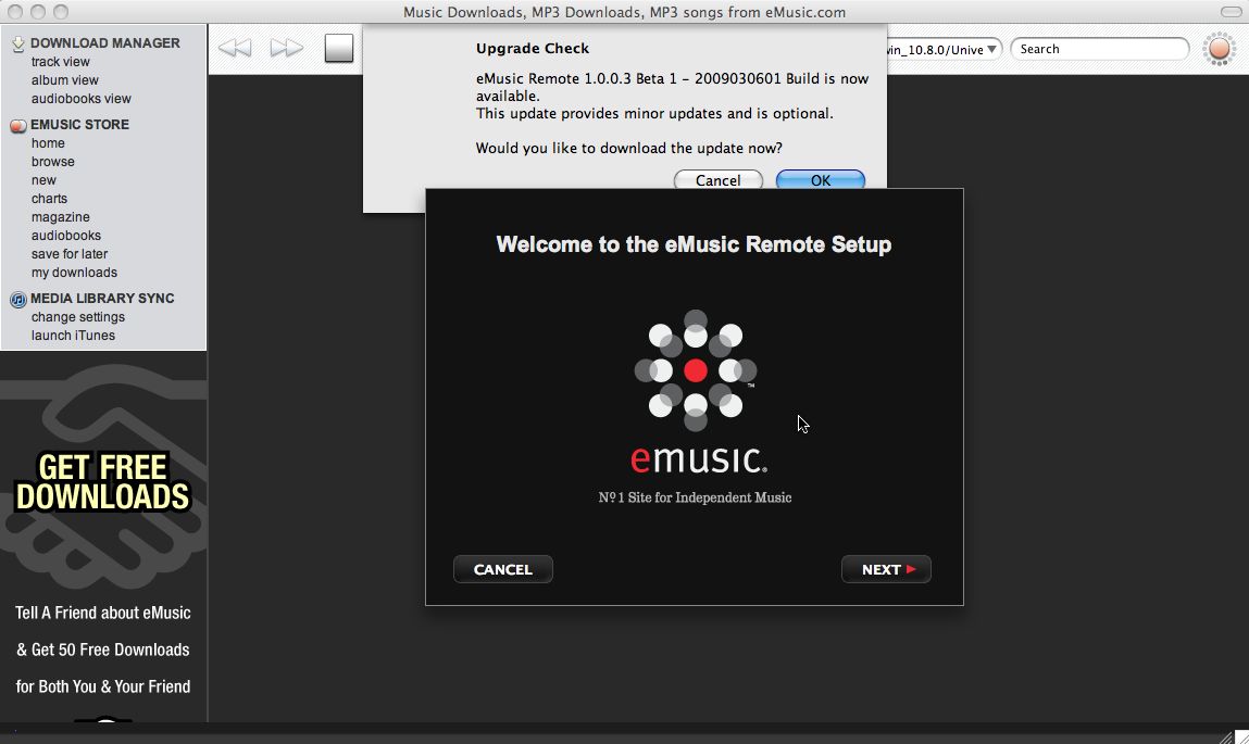 eMusic Remote 1.0 beta : Main window