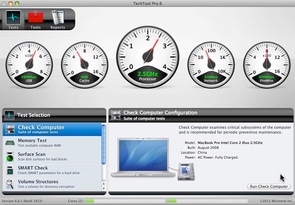 TechTool Pro DVD+ SN 6.0 : Main window