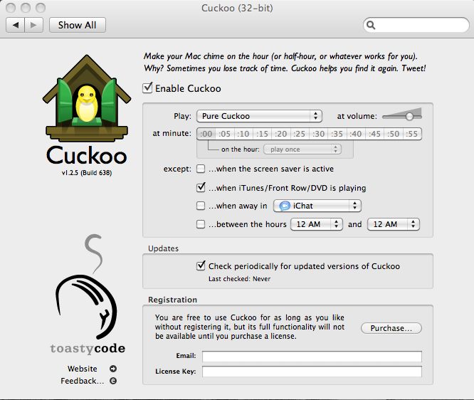 CuckooChimeAgent 1.2 : Main window