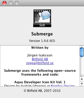 Submerge 1.9 : About window