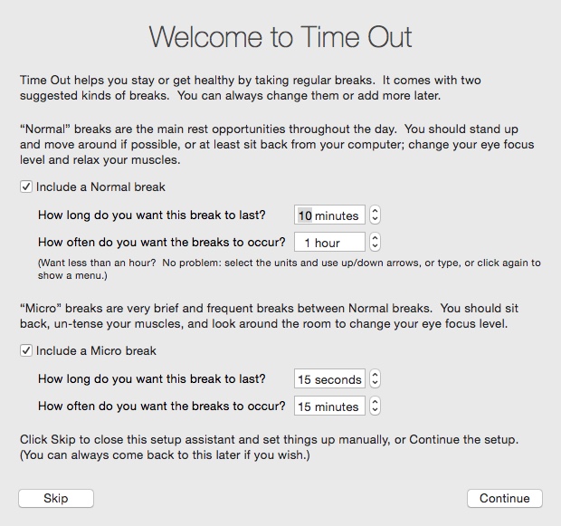 Time Out 2.2 : Welcome Window