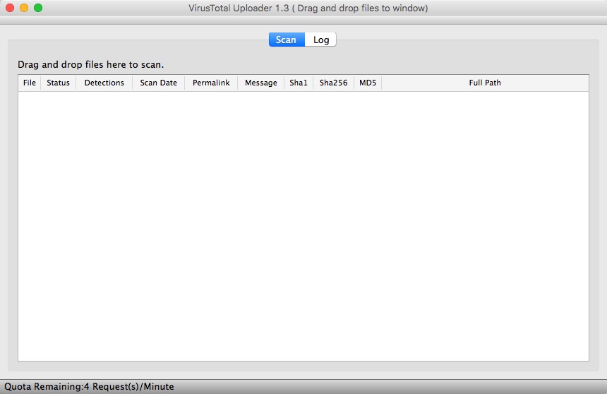 Virus Total Uploader 1.3 : Main window
