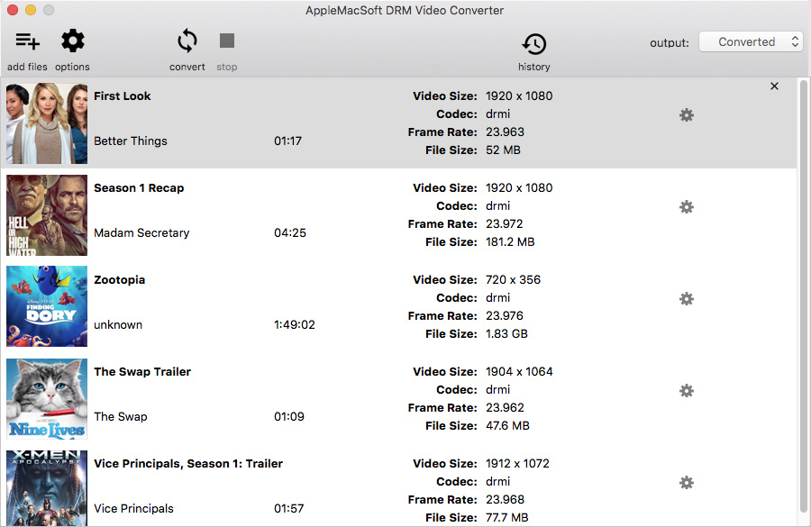 AppleMacSoft DRM Video Converter 2.0 : Main Window