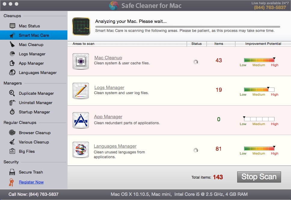 Safe Cleaner for Mac 1.0 : Main Window