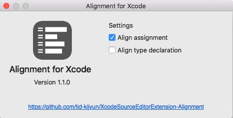 Alignment for Xcode 1.1 : Main window