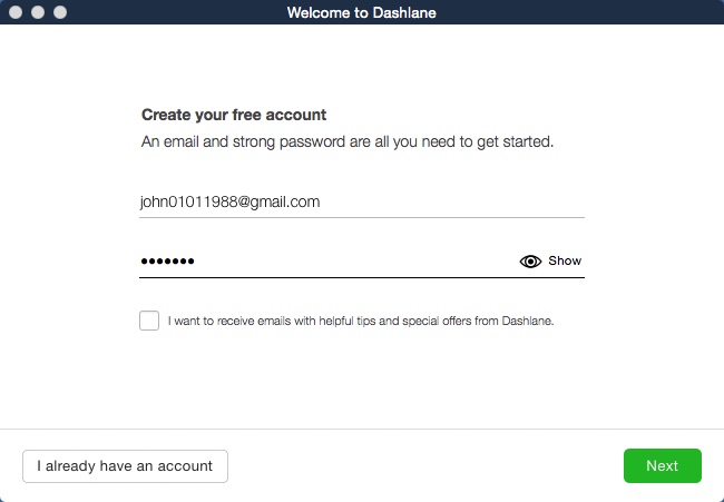 Dashlane 4.7 : Creating New Account