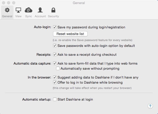 Dashlane 4.7 : Preferences Window