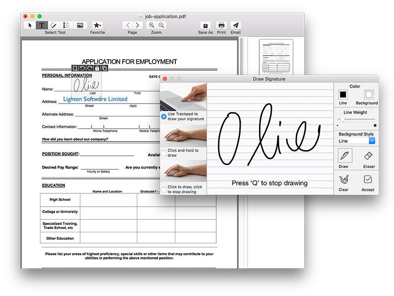 Lighten Sign PDF for Mac 3.3 : Main Window