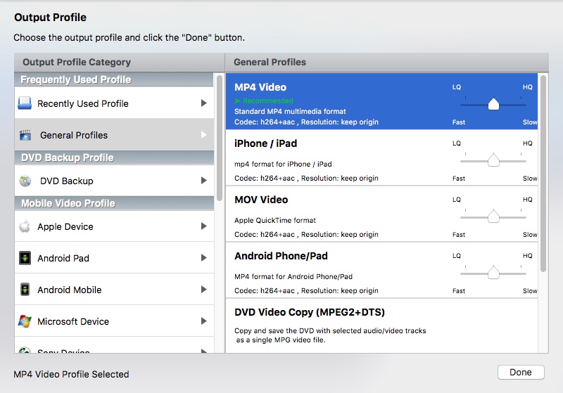 MacX DVD Ripper Pro 5.5 : Selecting Output Profile