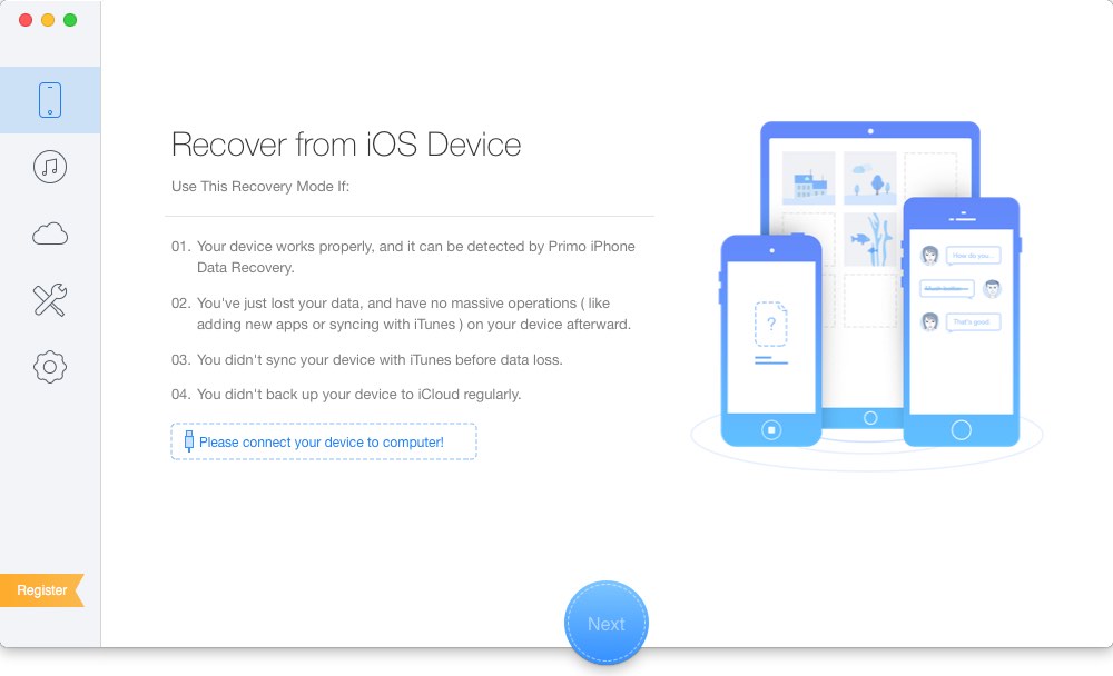 Primo iPhone Data Recovery 2.0 : Main Window