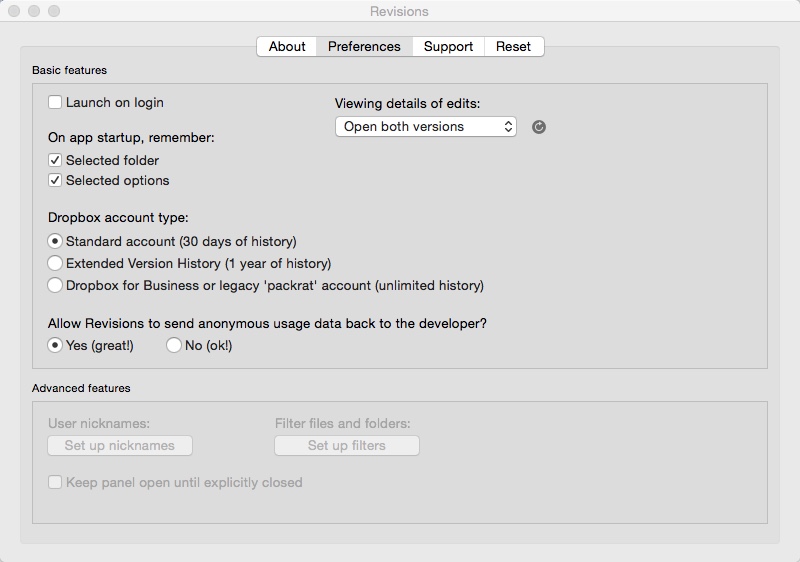 Revisions 2.3 : Preferences Window