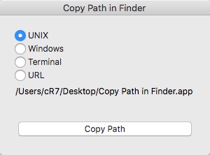 Copy Path in Finder 1.0 : Main window