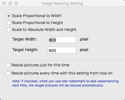 Star Watermark 2.7 : Configuring Image Resizing Settings