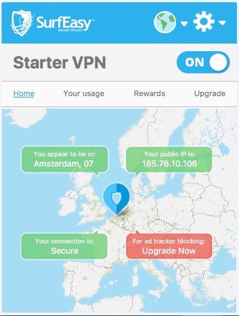 SurfEasy VPN 3.9 : Main Window