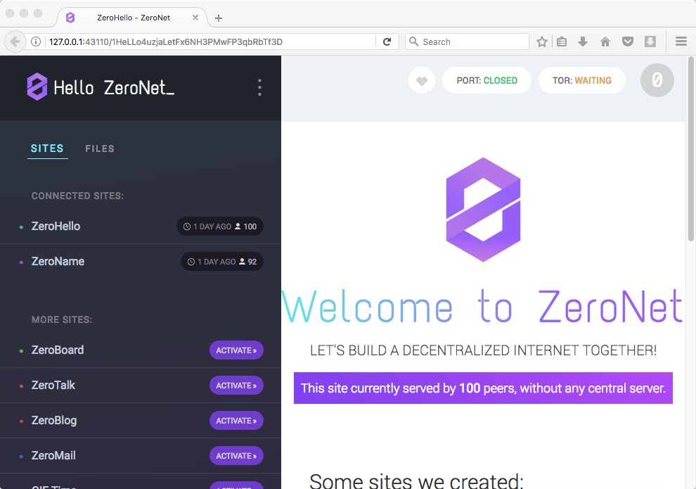 ZeroNet 0.5 : Main Window