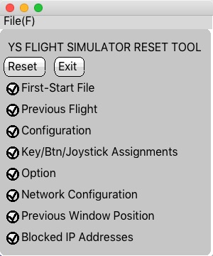 YS Flight Simulator Reset Tool 1.0 : Main window